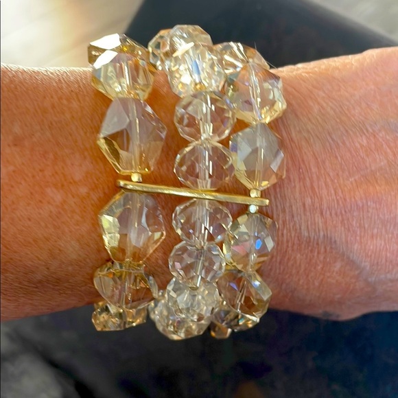Vintage AB champagne 3 strand  Crystal Beaded Bracelet - Picture 1 of 6